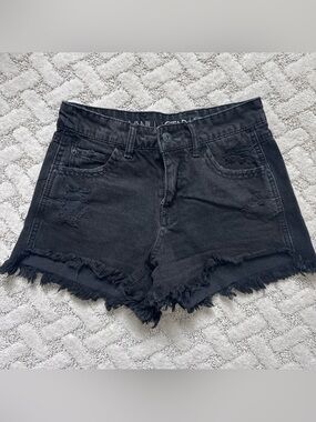 Vanilla Star Black Distressed Frayed Denim Shorts